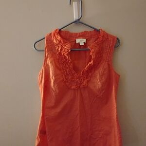LOFT Vibrant Orange Ruffled Blouse